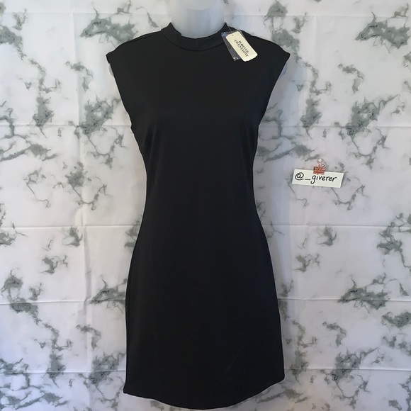 NWT Large High Neck Sleeveless Black Seamed Knit Bodycon Mini Dress - Picture 2 of 14